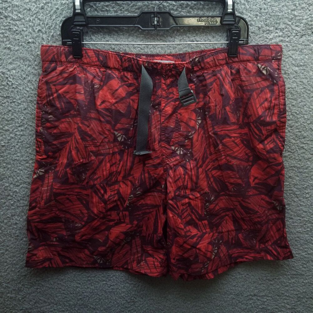 Columbia Men's L Omni-Shade Floral Red Trunks Swimwear 100% Nylon 38" 8" 13"
